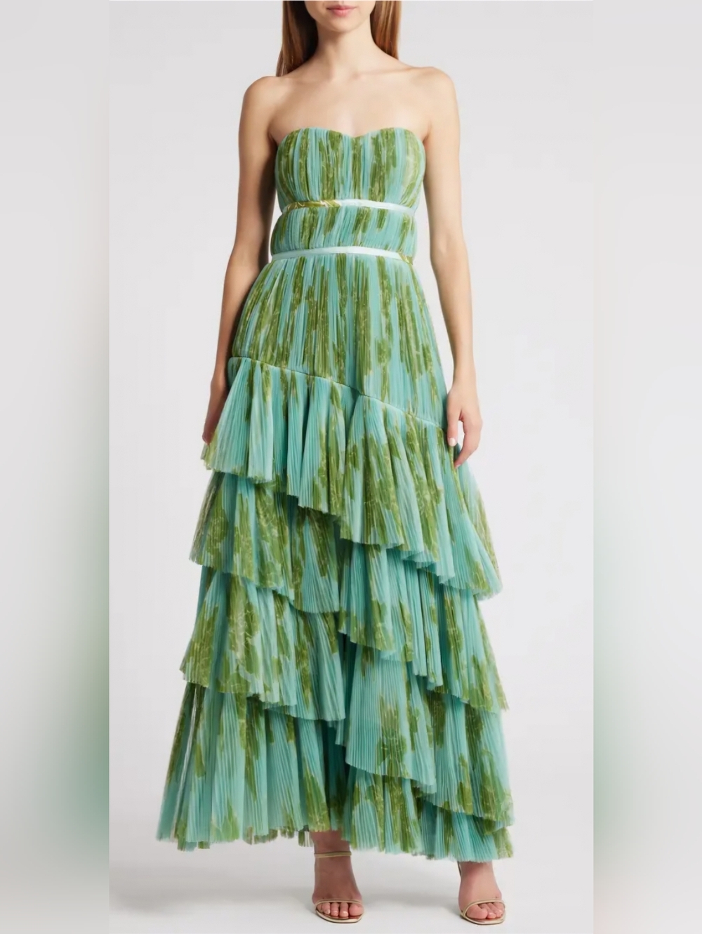 Hutch Strapless Tiered Tulle Gown Size 10 NWT Green Formal Dress